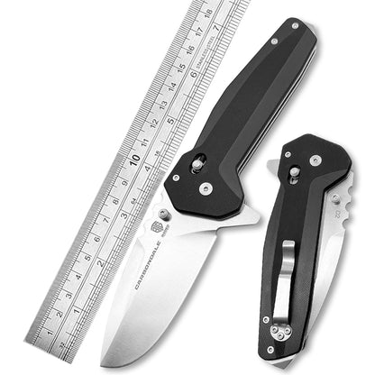 Carbondale Heavy Modified Drop Point Knife –  D2 High Chromium Steel Blade with G10 Etched Handle, Jimping, Pommel, & Robust Belt Clip