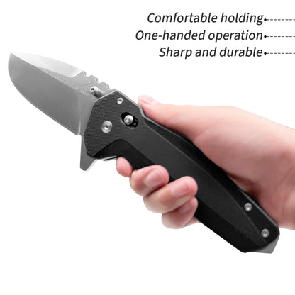 Carbondale Heavy Modified Drop Point Knife –  D2 High Chromium Steel Blade with G10 Etched Handle, Jimping, Pommel, & Robust Belt Clip