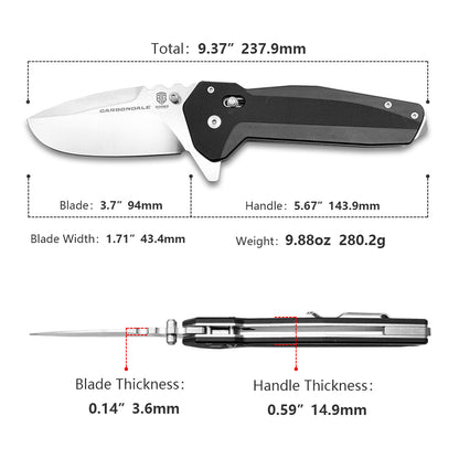 Carbondale Heavy Modified Drop Point Knife –  D2 High Chromium Steel Blade with G10 Etched Handle, Jimping, Pommel, & Robust Belt Clip