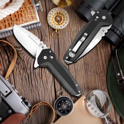 Carbondale Heavy Modified Drop Point Knife –  D2 High Chromium Steel Blade with G10 Etched Handle, Jimping, Pommel, & Robust Belt Clip