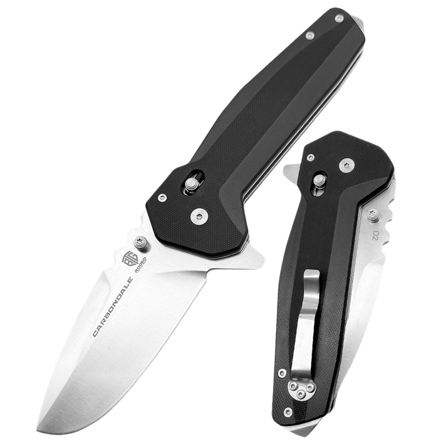Carbondale Heavy Modified Drop Point Knife –  D2 High Chromium Steel Blade with G10 Etched Handle, Jimping, Pommel, & Robust Belt Clip