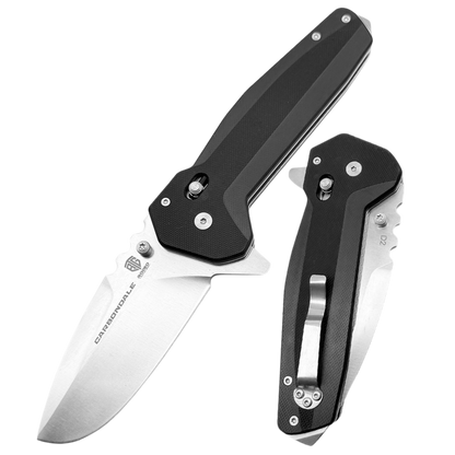 Carbondale Heavy Modified Drop Point Knife –  D2 High Chromium Steel Blade with G10 Etched Handle, Jimping, Pommel, & Robust Belt Clip